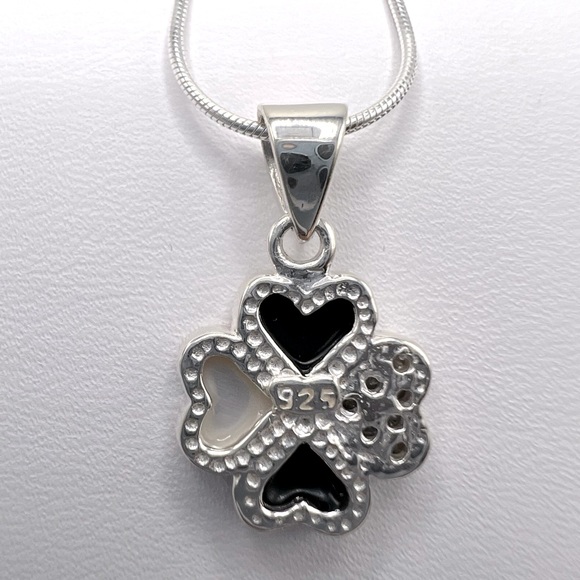 .925 Sterling Silver Clover Cz Necklace - Picture 12 of 17